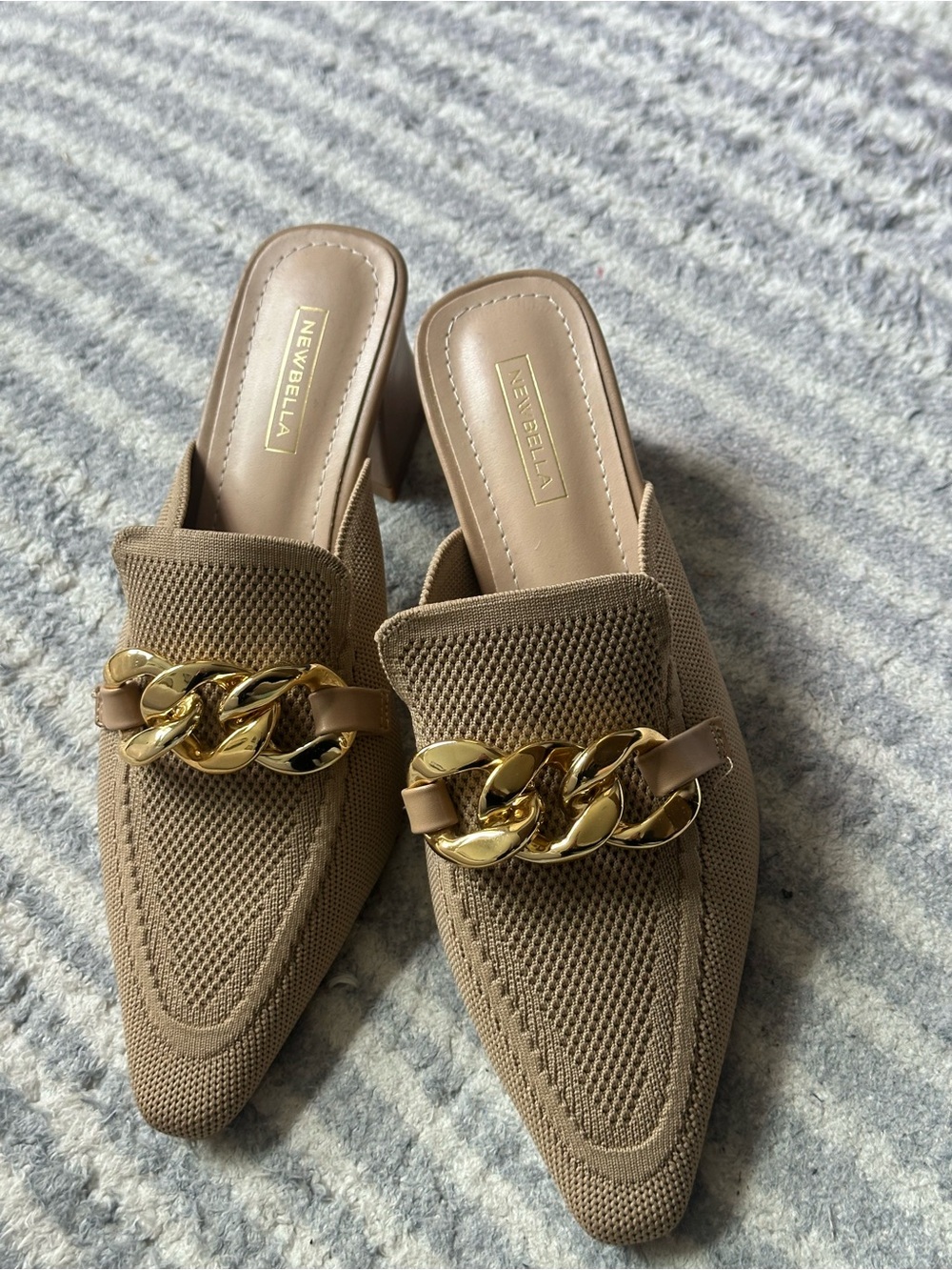 New Bella Taupe Chain-Detail Pointed Mules